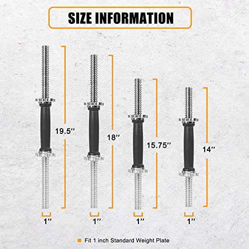 Threaded Dumbbell Rubber/Chrome Handles 1 Inch Pair, Adjustable Dumbbell Bar Handles, Fits Standard Weight Plates with 1” Diameter, for Gym Workouts, Exercise, Weightlifting, Sold in Pair - color: Rubber Handgrips, size: 15.75 Inch
