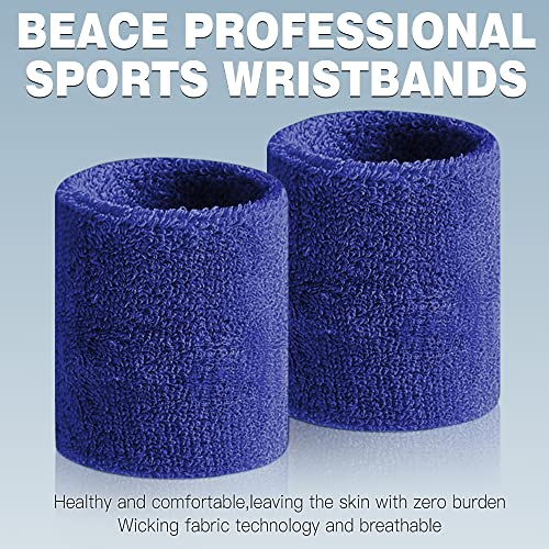 BEACE Sweatbands Sports Wristband for Men & Women - Moisture Wicking Athletic Cotton Terry Cloth Sweatband for Tennis, Basketball, Running, Gym, Working Out - color: Black/Gray/DPBlue