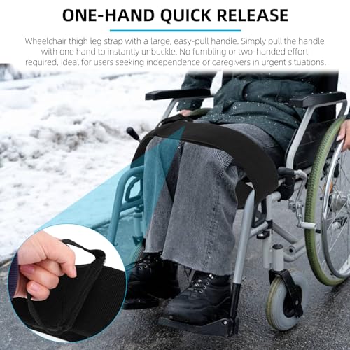 Wheelchair Thigh Leg Strap with Handle, One Handed Release Wheelchair Strap Seat Belt Leg Support Strap for Elderly Dementia Paralysis Parkinson's - size: 1PCS With Handle