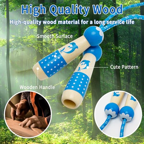 EGOSKY Jump Rope Kids, 7.2ft Children Adjustable Cotton Skipping Rope with Wooden Handle for Boys Girls Fitness Outdoor Activity - color: Blue
