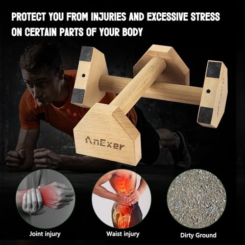 Push Up Stands, Handstand Parallettes Bars, Solid Wood Push Up Bars with Non-Slip Mat Push up Handles for Floor Exercise Home Workout Equipment for Men & Women Strength Training - color: Beech Wood-40cm