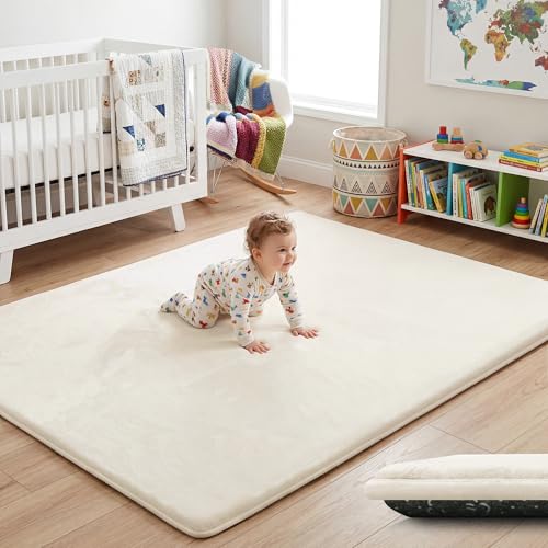1.5" Thick Baby Play Mat for Floor, 50x50 Playpen Mat, Pro Soft Flannel Foam Mats Toddler Infant Kids Crawling for Nursery Rug Playroom Living Room Waterproof Easy Care Non-Slip (Beige) - color: Beige, size: 50"x50"x1.5"