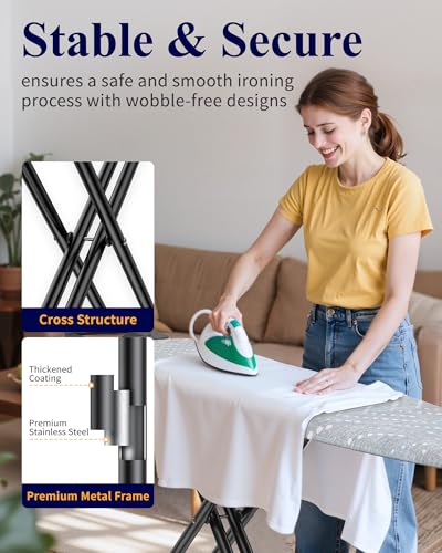 Kitsure Folding Ironing Board - Height Adjustable Iron Board in Full Size, Wobble-Free & Heavy-Duty Ironing Board with Cover and Pad for Heat Resistance, Grey, 43" L x 13" W x 35.8" H - color: Gray