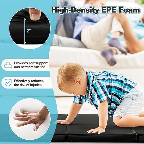 Goplus Gymnastics Mat, Folding Tumbling Mat with Carry Handles, Hook & Loop Fasteners, 4 Panels for Fitness Exercise Yoga Stretching Aerobics Workouts, Thick Gym Mats for Home - color: Black 2