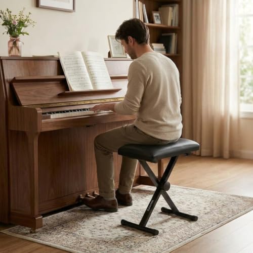 CAHAYA Keyboard Bench X-Style Height Adjustable 16.3-19.6in Padded Cushion Piano Stool Bench Keyboard Chair for Keyboards Piano CY0257 - color: Black, style: Standard Version