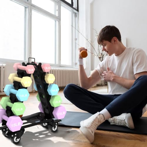 Dumbbell Rack 5 Tier with Wheels(Dumbbells not included),A-Frame Metal Dumbbell Holder with Handle,Multilevel Weight Storage for Dumbbells,Tree Shape Compact Weight Rack/Holder,Perfect for Home Gym