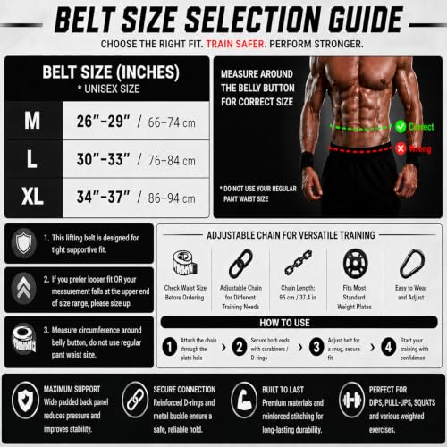 2-in-1 Weight Lifting Belt and Dip Belt for Weightlifting, Squats,Powerlifting and Dips, 37.4-Inch Heavy-Duty Steel Chain, Comfortable Neoprene Padded Gym Belt for Men - color: Green, size: Medium