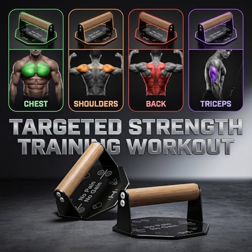 Heavy Duty Push Up Bars with Beech Wood Handles, Iron Push Up Stands for Floor, 220LBS Support Non-Slip Portable Pushup Handles, Home Gym Equipment for Chest Arm Full Body Strength Training Men - color: Black (octagonal pattern)