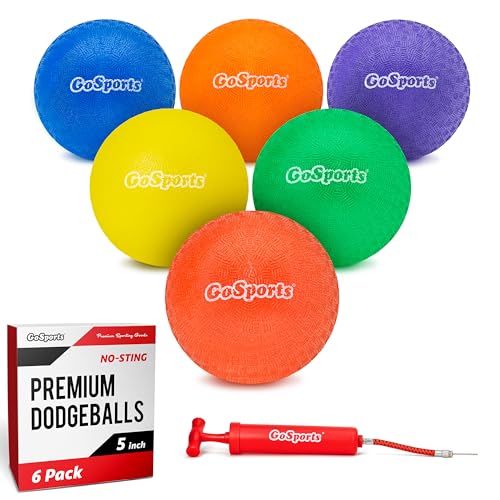GoSports Inflatable Dodgeballs - Choose 5 Inch or 7 Inch No Sting Balls - Set of 6 Includes Ball Pump & Mesh Bag - color: 5" Balls 6 Pack - Multicolor