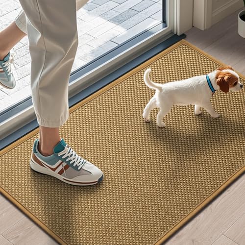 LEKEEPGO Door Mat 17"x29", Low-Profile Door Mat Indoor Entrance, Non Slip Rubber Backing Front Indoor Door Mats, Washable Absorbent Entry Doormat Inside Door Mats Resist Dirt Entryway Mat, Light Brown - color: Light Brown, size: 1'5" X 2'5" (Rectangular)