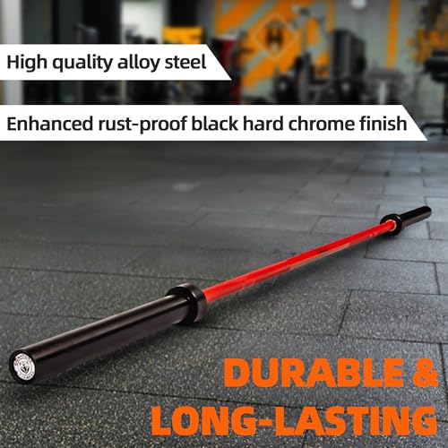 Fitvids Olympic Cerakote Barbell for Home & Commercial Gyms, 190K PSI Tensile Strength Rated for up to 1500LB Capacity - color: Red