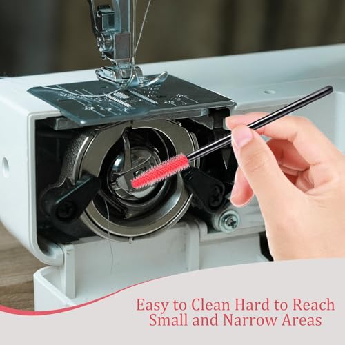 Sewing Machine Cleaning Brushes - 20 PCS Reusable Silicone Dense Bristles Clean Brush for Internal and Spool Area - color: Rose Red