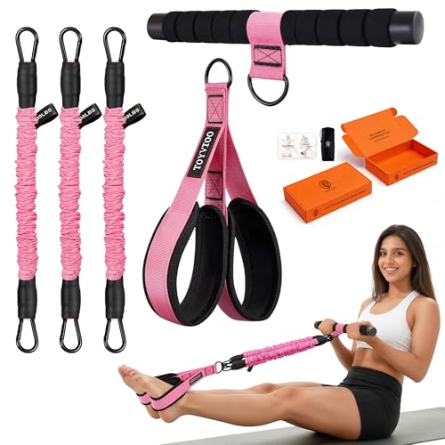 3-Tube Pedal Resistance Band w/Handles, 30/40LBS Sit Workout Gear | Home pedal puller for abs waist leg glutes core pilates training, portable gear for men women daily exercise - color: pink, size: 30lbs