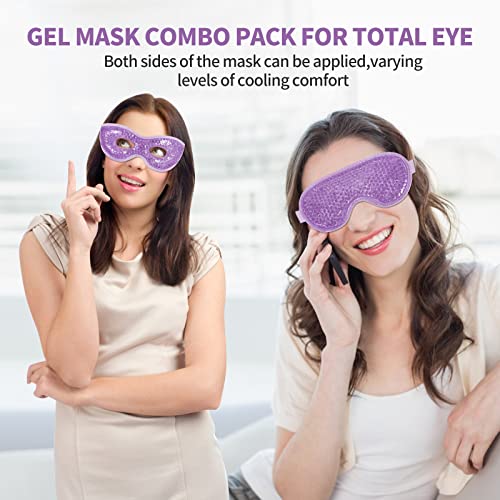2PCS Gel Eye Mask Reusable Cold Therapy Gel Bead Eye Mask for Puffiness/Dark Circles/Eye Bags/Dry Eyes/Headaches/Migraines/Stress Relief, Cooling Compress (Purple) - color: Purple