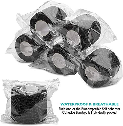 Sensi Wrap Grip Cover Sports Self Bandage Rolls 2-inch x 5-Yards 24pcs (Black) - color: Black