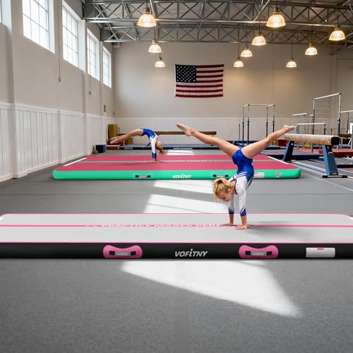 VOFiTNY All Purpose Gymnastics Mat 6.6/10/13/16/20 ft Sturdy Inflatable Tumble Track for Home/Gym - color: Pink/Black, size: 20ft*3.3ft*4inches(6m*1m*0.1m)