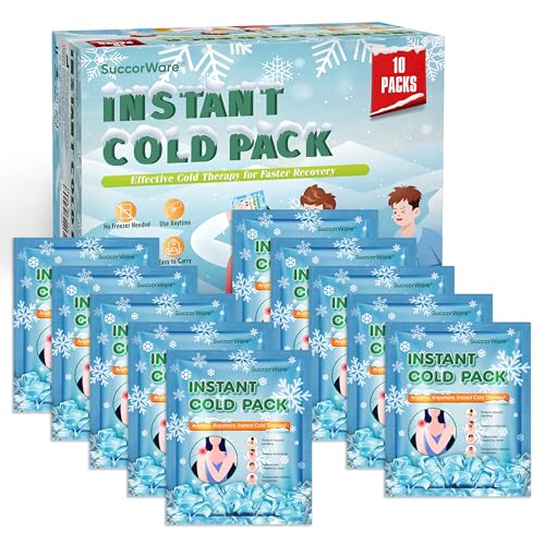SuccorWare 10 Pack Instant Ice Packs for Injuries(4.9''x5.9'') Disposable Cold Packs for Pain Relief, Swelling, Sprains & Outdoor Activities - size: 10 Packs(4.9''x5.9'')