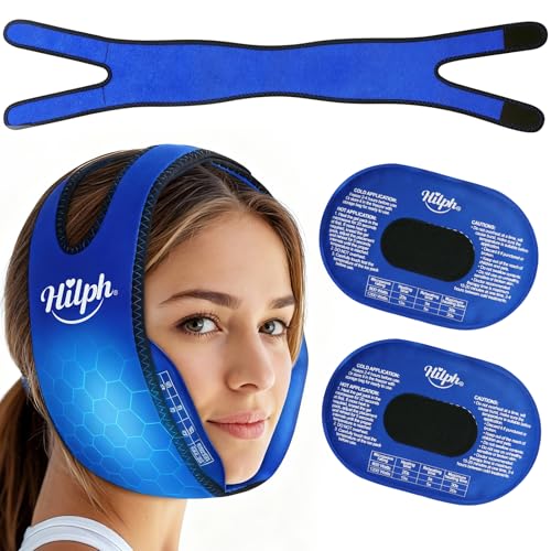 Hilph Jaw Ice Pack Wrap for Wisdom Teeth, TMJ, Large Coverage Therapy | Adjustable Face Ice Wrap with 2 Movable Gel Packs,Cold Therapy for Oral Surgery Recovery, X-shaped Straps for Secure Fit
