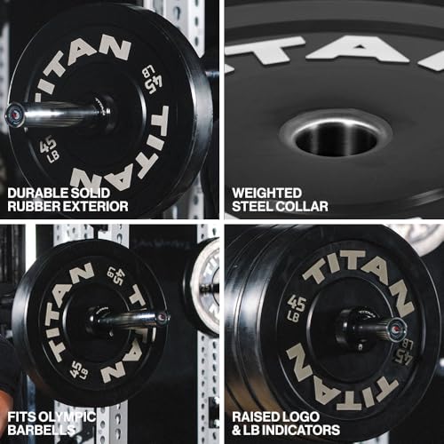 Titan Fitness Economy Series Black Olympic Bumper Plates, Durable Rubber Exterior with Steel Core, Weightlifting and Strength Training Weight Plate - size: 45 LB Single