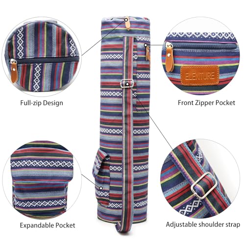 Yoga Mat Bag for Women & Men, Full-Zip Canvas Pilates Bag with Pockets | Lightweight Yoga Mat Carrier with Adjustable Shoulder Strap, Fits 1/4 & 1/3 Inch Thick Mats, for Studio Gym Travel Workout - color: Multicolor
