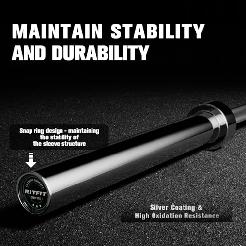 RitFit Elite 7ft Olympic Barbell, Robust 45lb Barbell for Weightlifting and Powerlifting, Superior Olympic Bar with Exceptional 500lbs Load Capacity, Weight Bar for 2” Standard Plates - color: Silver, size: 7 ft 500 lb 45 lb with Collar