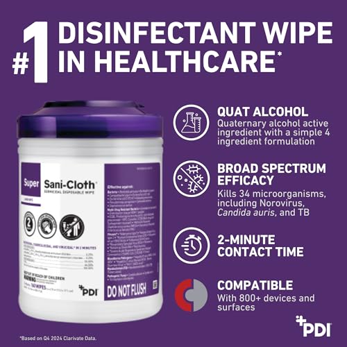 Professional Disposables Surface Disinfectant Super Sani-Cloth Wipes, 160Count - size: 160 Count (Pack of 1)