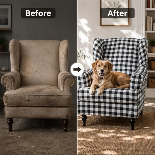 NILUOH Wingback Chair Slipcover 2 Pieces, Stretch Spandex Wingback Chair Covers Washable Slipcover for Wingback Armchairs Non-Slip Furniture Protector with Elastic Bottom for Living Room - color: 14