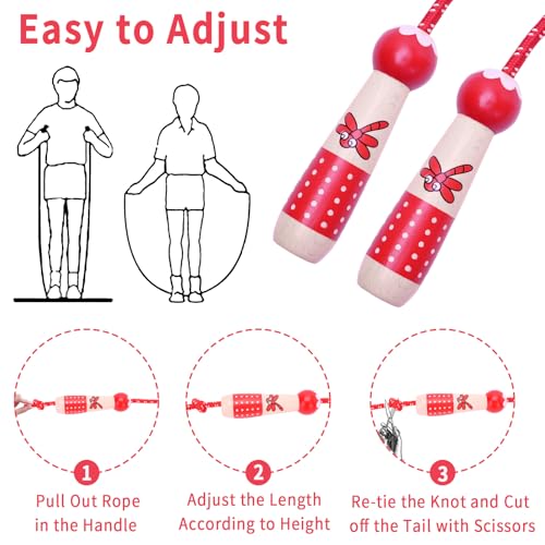 EGOSKY Jump Rope Kids, 7.2ft Children Adjustable Cotton Skipping Rope with Wooden Handle for Boys Girls Fitness Outdoor Activity - color: Red