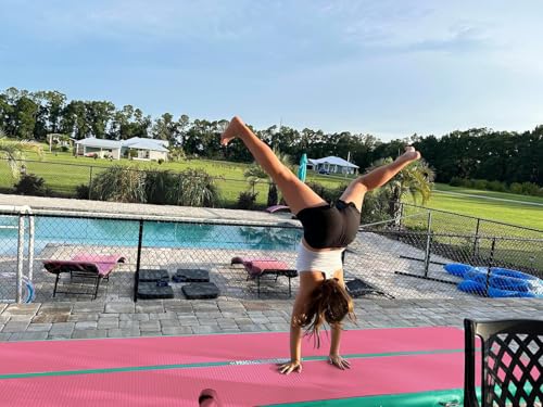 VOFiTNY All Purpose Gymnastics Mat 6.6/10/13/16/20 ft Sturdy Inflatable Tumble Track for Home/Gym - color: Pink/Green, size: 6.6ft*3.3ft*4inches(2m*1m*0.1m)