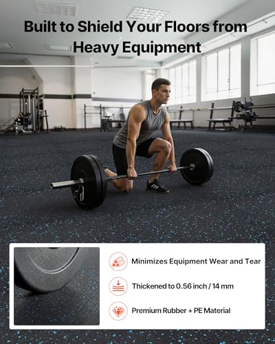 VEVOR 0.56Inch 96sq.ft 24 Tiles Gym Flooring for Home Gym, Rubber Top with High Density EVA Foam, 24 x 24In Gym Floor Exercise Equipment Mats, Interlocking Gym Mats, Puzzle Workout Mats, Black & Blue - color: Black & Blue, style: 24 Tiles (96 Sq Ft)