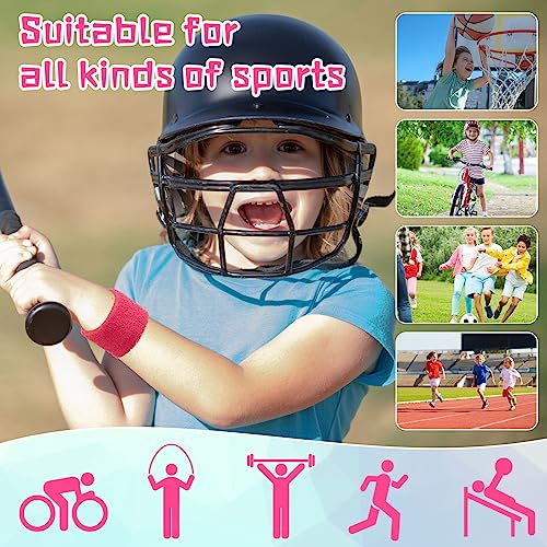 Lounsweer Wrist Sweatbands Bulk for Kids Adult Teams Sweat Bands Sports Wristband Athletic Neon Sweatbands for Football Basketball Tennis Running Gym Party Gifts - color: Rose Red