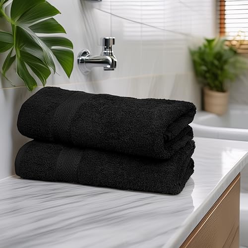 Commercial Bulk Pack of 12 Large Bath Towels – 100% Cotton Terry 24" x 50" – Ideal for Hotels, Salons, Gyms, Spas & Institutional Use – Black - color: Black, size: 24"x50" - PK 12