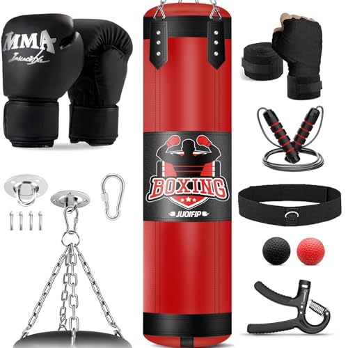 Punching Bag Set for Adults, 4FT Heavy Boxing Bag Set with 12 OZ Boxing Gloves, Suitable for MMA Karate Kickboxing Boxing Muay Thai Training at Home or Gym - Unfilled Heavy Bag - color: Red