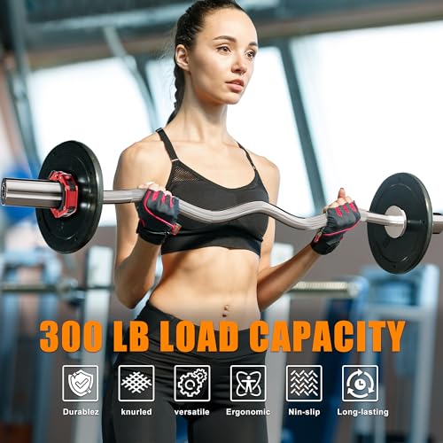 Holleyweb 2 Inch EZ Curl Bar for Biceps, Squats, Bench Press - Olympic Bar for Weightlifting & Powerlifting - color: Sliver, size: 47in/300lbs