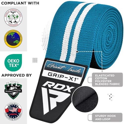 RDX Knee Wraps for Weightlifting, 78” Elasticated Straps Power Lifting Leg Press Support Gym Fitness Squats Workout Men Women - color: Sky Blue
