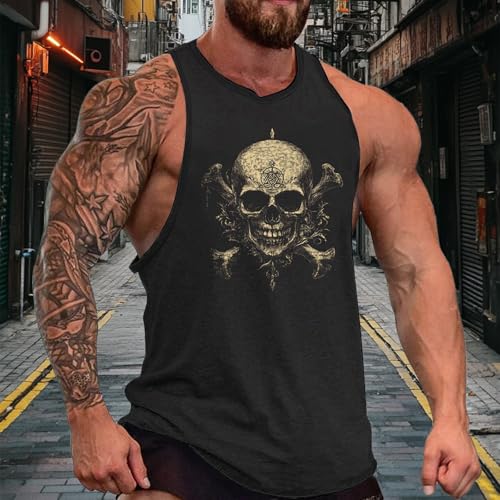 domirica Mens Sleeveless Cotton T-Shirts Novelty Graphic Crewneck Pullover Big and Tall Gym Muscle Outdoor Sleeveless Shirts - color: Skull, size: XX-Large