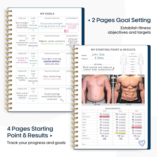 Fitness Workout Journal for Women & Men, A5(5.5" x 8.2") Workout Log Book Planner for Tracking, Progress, and Achieving Your Wellness Goals-Navy Blue - color: l.Navy Blue