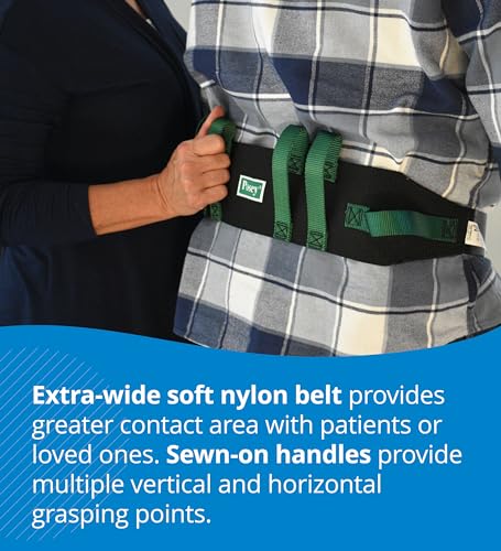 Posey 6537Q Transfer Belt, Black with Green Economy Model – Extra-Wide Soft Nylon – Washable Walking Belt & Gait Transfer Belt – Medical Supplies for Nurses, Therapists & Home Care Caregivers (6537Q)
