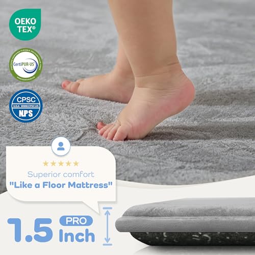 1.5" Super Thick Baby Play Mat for Floor, 79x118 Pro Soft Flannel Foam Mats for Toddler Infant Kids Crawling for Nursery Rug Playroom Living Room Waterproof Easy Care Non-Slip (Dark Grey) - color: Dark Grey, size: 79"x118"x1.5"