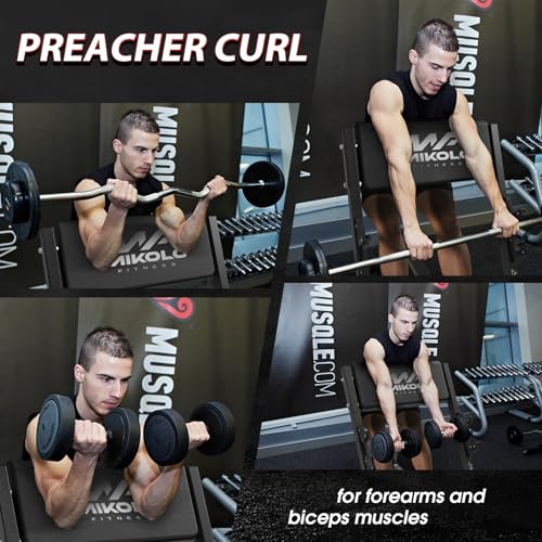 Mikolo Preacher Curl Bench, Seated Arm Isolated Barbell Dumbbell Bicep Station, Bicep Curl Machine with 2 Bar Holders for Home Gym - color: BLACK