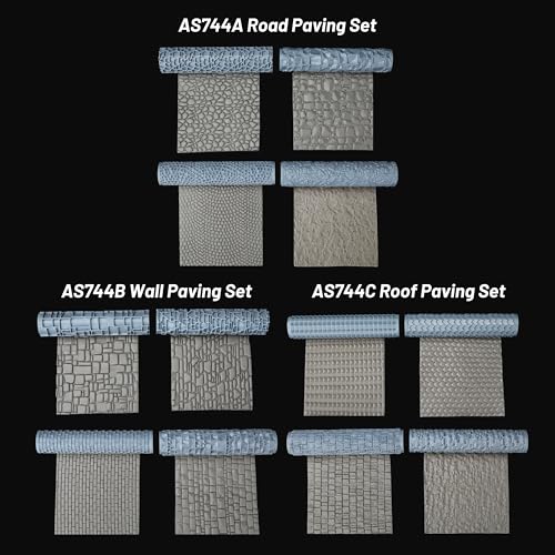 AUSPDICE RPG Terrain Texture Roller for Foam and Clay Modeling | Professional for Dungeon Walls,DND Terrain Sets,TTRPG Buildings,and Role Playing Table Maps- AS744A Road Paving - color: As744a Road Paving Set
