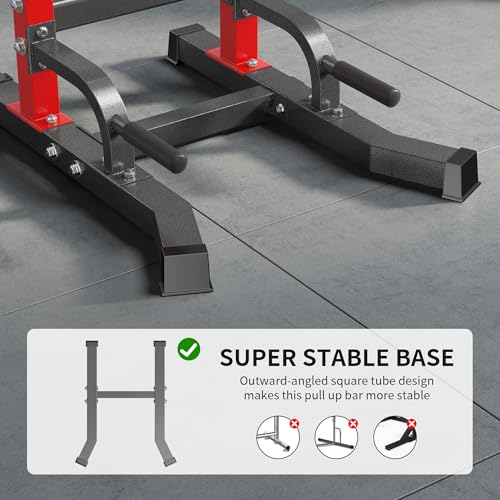 SogesHome Power Tower Pull Up Bar Dip Station for Home Gym 330LB Capacity | Adjustable Height 65.7"-87" Exercise Workout Machine with Comfort Pads & Anti-Slip Grips for Full Body Strength Training - color: Red