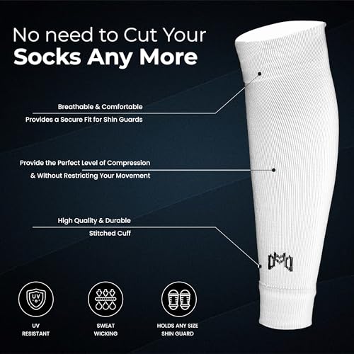 MediCaptain Pre Cut Soccer Sock Sleeves, Companion for Soccer Grip Socks, Securely Holds Shin Guards, Compression Leg Warmer - color: White
