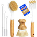 Holikme 6 Pack Dish Brush Scouring Pad Set with Bottle Brush, Dish Brush, Palm Scrub Brush and Straw Brush, Dish Scrubber Long Handle for Dish Bottle Cup Pot Pan Iron Abrasive Cup Brushes, Yellow - color: Yellow