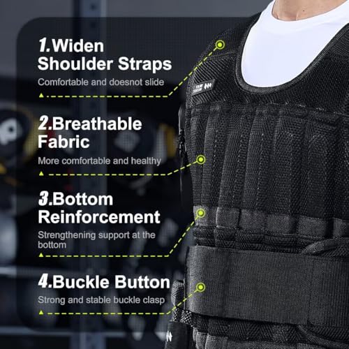 BeatBoost Weighted Vest Men 20lb/30lb/40lb/50lb/60lb Adjustable Weight Vest with Steel Plates Weights for Walking Strength Training Running Workout - color: Black Set, size: 20LB