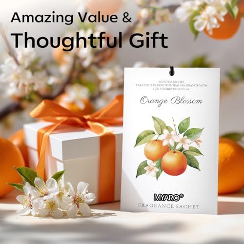MYARO 12 Packs Orange Scented Sachets - Fragrance for Closet, Drawer, Bathroom, Car - Air Freshener Deodorizer Packets - color: Orange Blossom