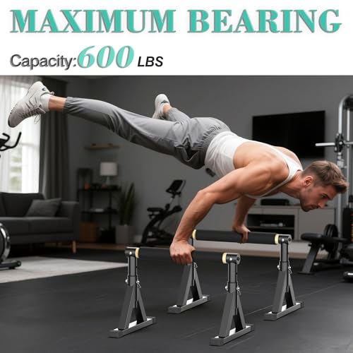 GanFindX Wooden Parallel Bars 12/10-14" 600LB Capacity for Home Gym | 600LB Wooden Parallettes with Non-Slip Base, Adjustable Bars for Dips, Push Ups, Handstands, L-Sits & Gym Training, Black - size: 10-14"
