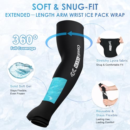ComfiTECH Wrist and Arm Ice Pack Wrap for Athletes, Targeted Recovery for Pitchers, Golfers and Tennis Players, Features an Extended Sleeve Design with Cooling Flexible Gel for Arm, Elbow & Wrist, L - size: Large