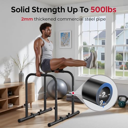 Sportsroyals Adjustable Dip Bar Station, Heavy Duty Parallette & Parallel Bars, 400LBS Stable Dip Stands for Home Gym, Calisthenics & Upper Body Workout Equipment - color: red