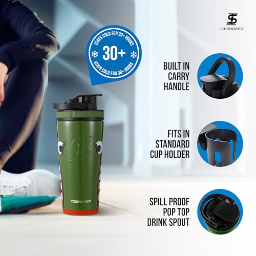 Ice Shaker Insulated Stainless Steel Shaker Bottle | 26oz, Bomber | Cold for 30+ Hours | Insulated Cup with Twist-on Agitator | Odor-Free Bottle for Protein Shakes, Water, Smoothies, Cocktails - color: Bomber